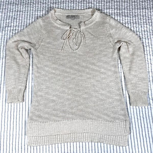 Ann Taylor Loft Womens S Lace Up Neck Sweater 62% Cotton 28% Acrylic 10% Nylon